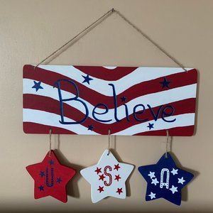 ⭐️181  Hand Painted Wooden Believe Sign - U.S.A